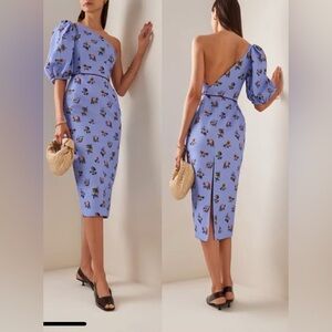 MARKARIAN Laurel Cotton Periwinkle Floral Print One Shoulder Dress Size 4 NWT